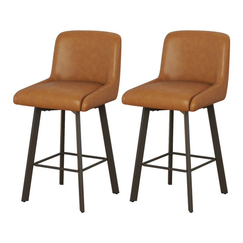 26"H Swivel Counter Height Bar Stools for Kitchen Island, Whiskey Brown, 2, Bar Stool = 26” Seat Height 