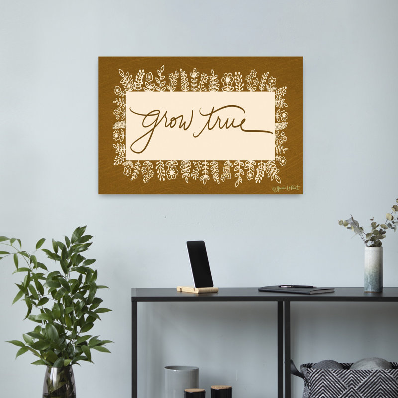 «Grow True», art contemporain de paysage floral abstrait, H 16 po x l 24 po