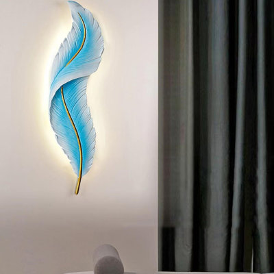 Modern Feather LED Wall Lamp, Decorative Wall Mounted Light for Bedroom, Bedside, Corridor, Living Room and Background Wall