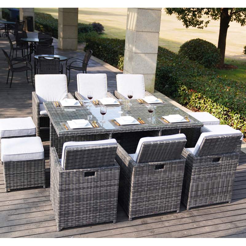 Ensemble repas 11 pièces avec coussins Theone, Gris/gris pâle
