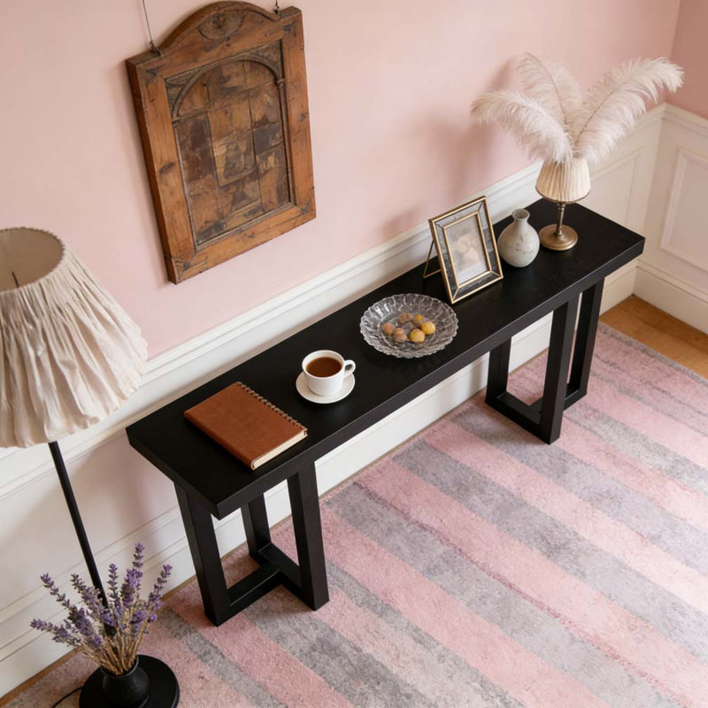 Geometric Design Console Table Solid Pine Legs Multi-scenario Entryway Table, Black