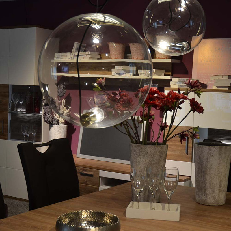 Sphere 5m gallery light, suspension 1 1, Chrome/Clear, 220cm H x 50cm W x 50cm D