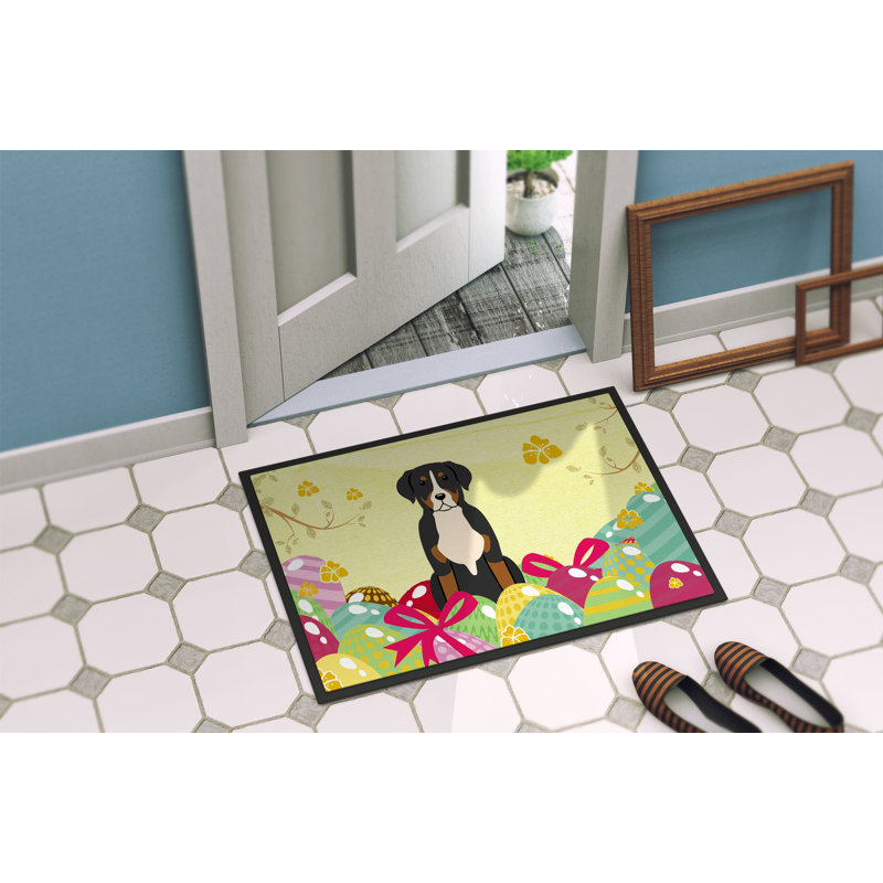 Veronique Non-Slip Easter Outdoor Doormat, Greater Swiss Mountain, 18" x 27"