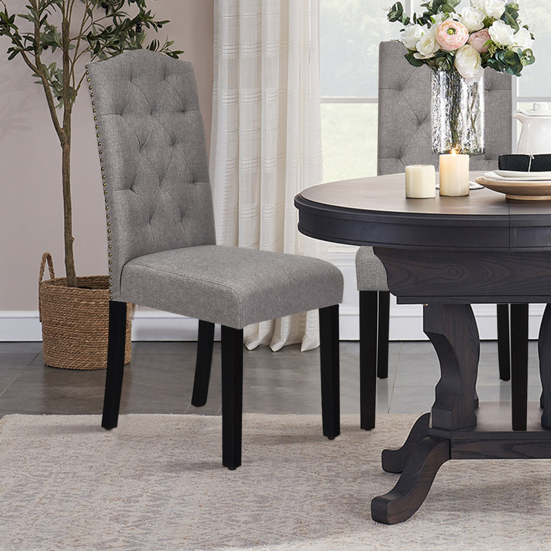 Eastport 19.5'' H Tufted Linen Upholstered Parsons Chair, Gray