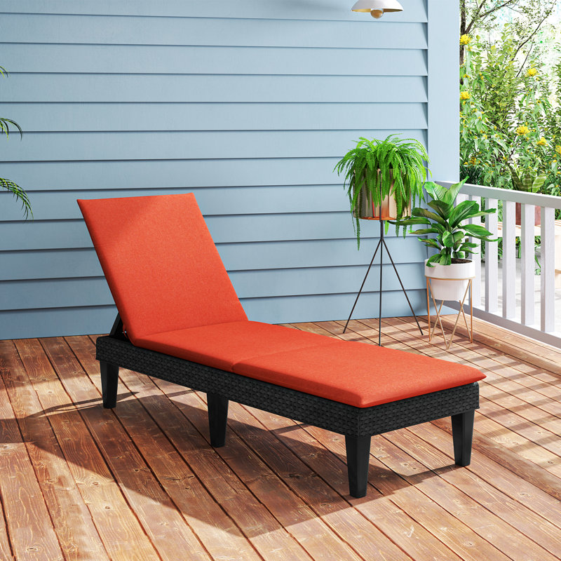 2PCS Patio Lounge Chair Recliner Chair w/ 3-Position Adjustable Backrest & Cushion Black & Orange, Orange, Black
