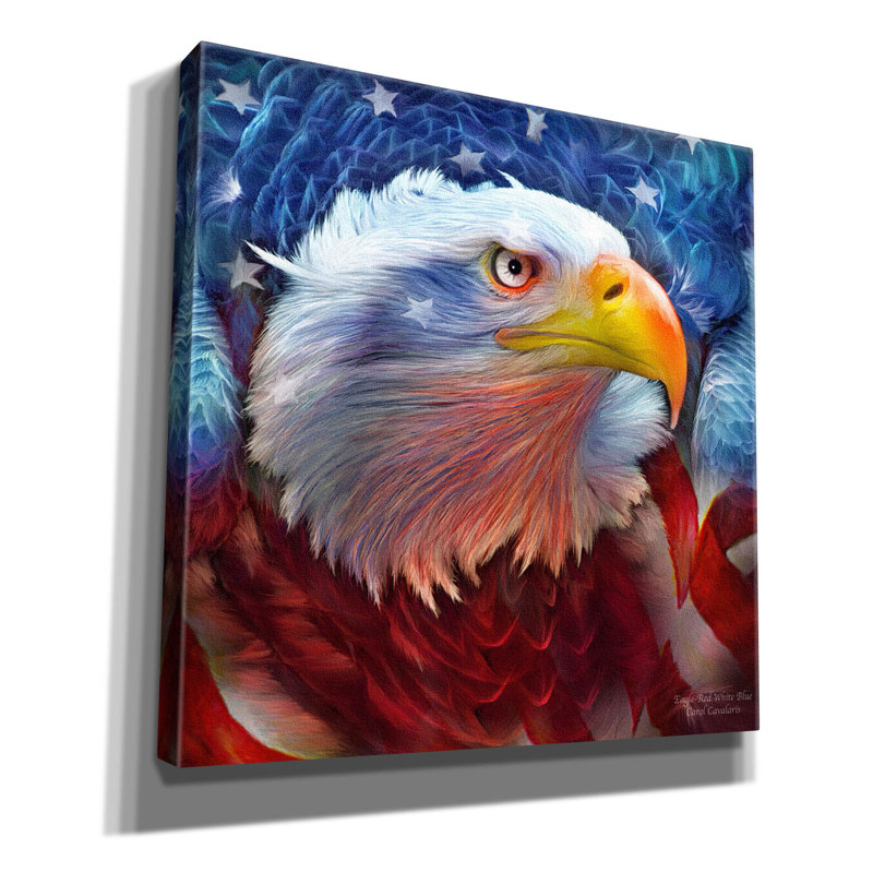 «Eagle Red White Blue» par Carol Cavalaris, art mural sur toile, H 12 po x l 12 po x P 0,75 po