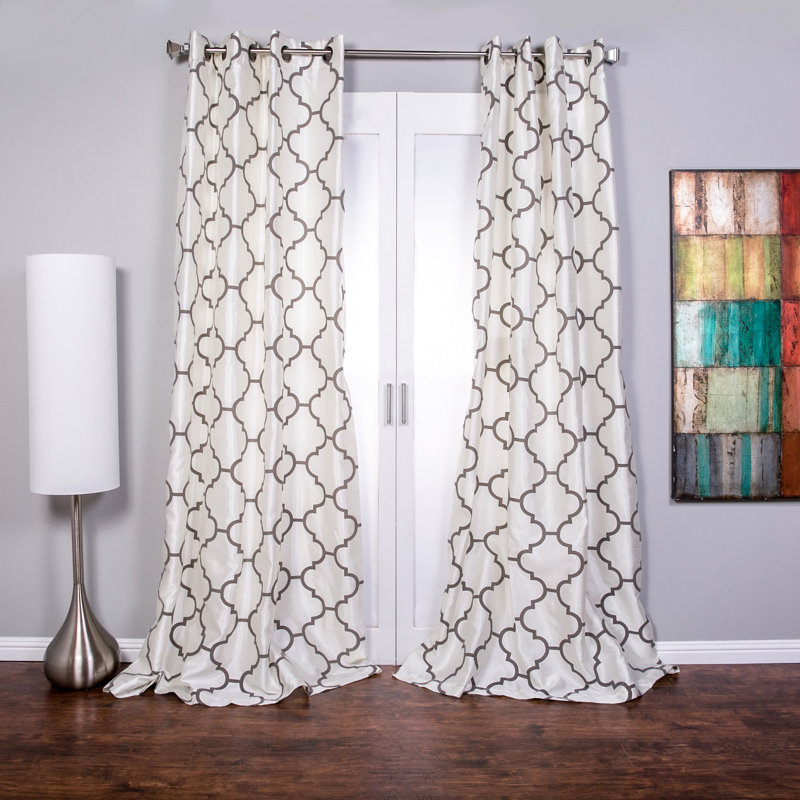 Akshay Semi Sheer Curtain Single Panel, White/Gray