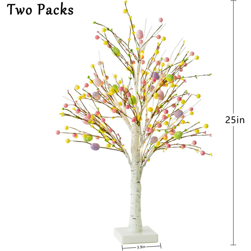 Pre-Lit Easter Egg Tree With Timer, Battery Powered Easter Birch Tree With 24 LED Lights