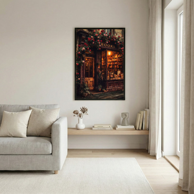 Art mural sur toile noir encadré en bois pour le salon, la chambre à coucher, le bureau ou le vestibule - Décoration murale décorative avec entrée de bibliothèque