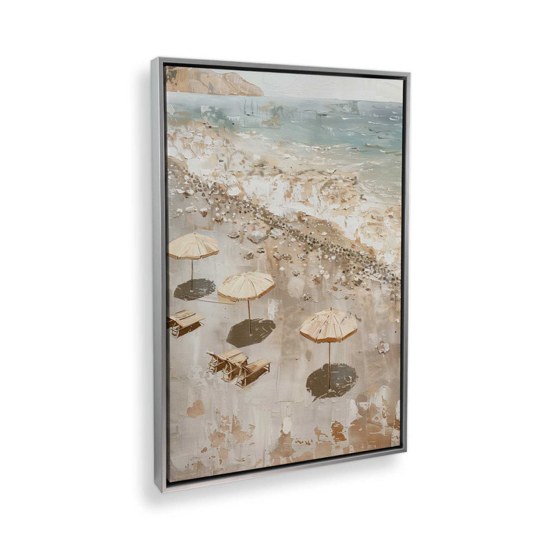 Seaside Umbrella Calm III, 13" H x 9" W, Framed Print without Mat, Polished Chrome