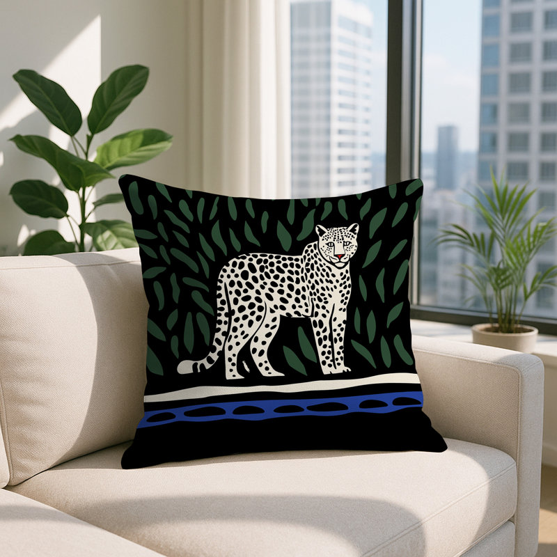 Oreiller carré réversible intérieur / extérieur Hota Leopard, Bleu marine, Carré 20 po