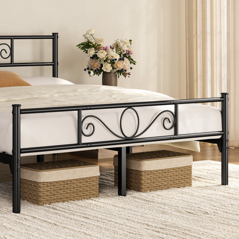 Metal Bed Frame with Headboard/Under-Bed Storage, Black, Kingsize (5')