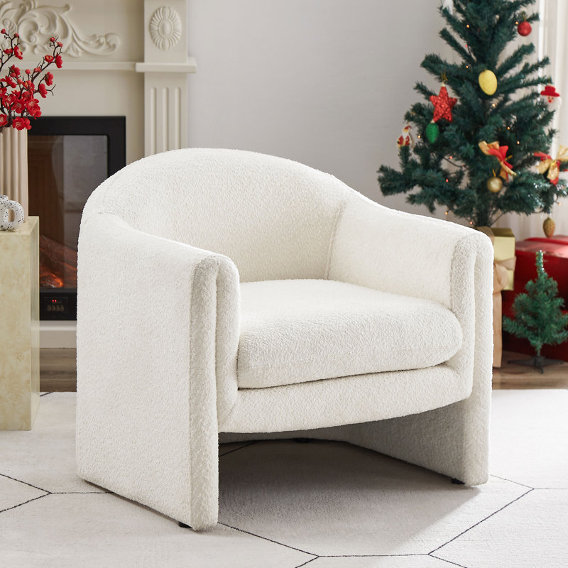 Sephine 31.2" Upholstered Nordic-style Accent Chair, White Boucle