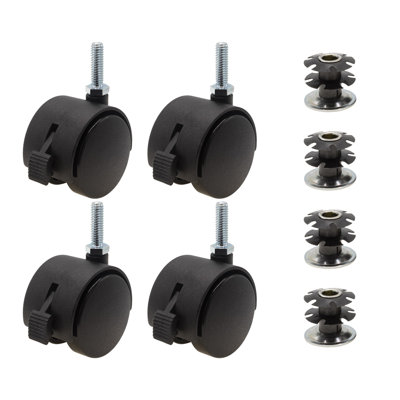 1-1/8in. Round Metal Double Star Caster Inserts With Brakes