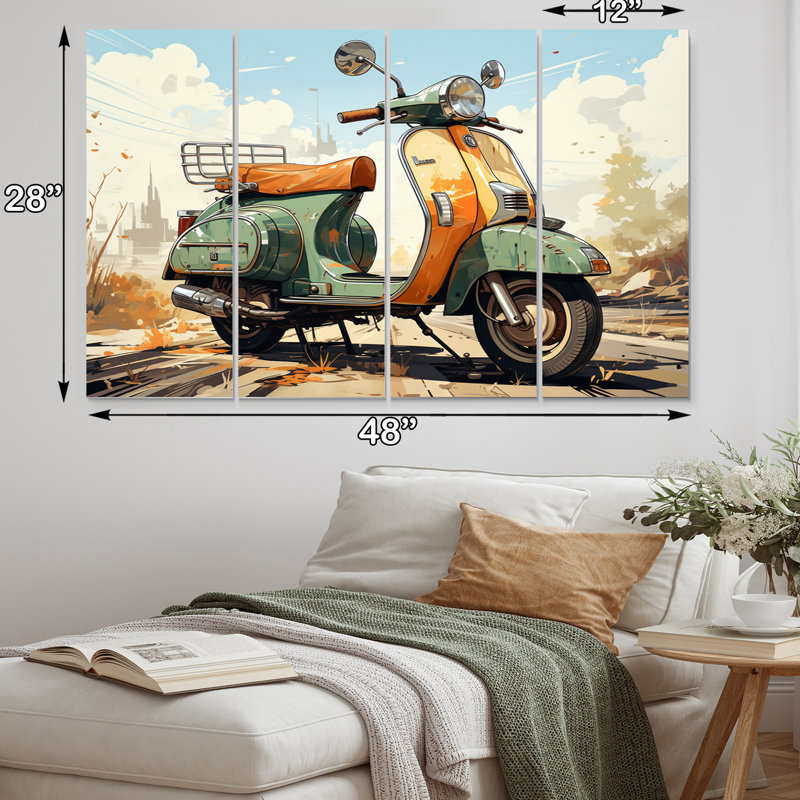 Scooter rétro électrique sur toile, 4 pièces