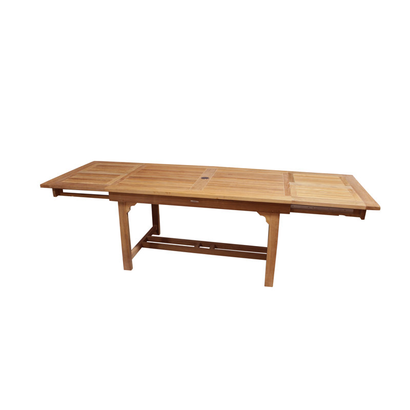 Rectangular Teak Solid Wood Extendable Outdoor Dining Table Umbrella Hole , 103 " W 35.5 " D