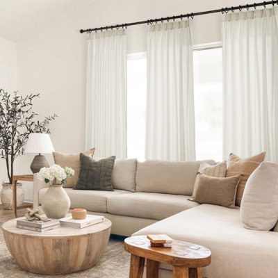 108 Inch Pinch Pleated Linen Curtains 2 Panels,Natural Semi Sheer Curtains With Pleated Hooks Back Tab For Track System,Extra Long 9Ft Curtain For Living Room Bedroom,40X108,Natural