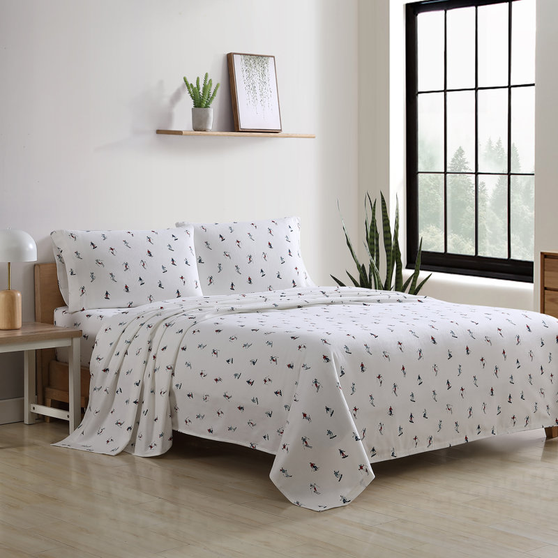 Ensemble de draps 100% coton 200 fils, Ensemble de draps pour très grand lit avec 2 taie, Pente de ski