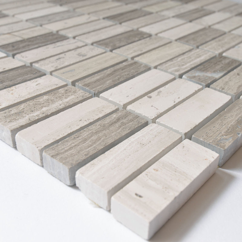 Bamboo 0.63" x 2" Marble Mosaic Wall & Floor Tile, White/Gray