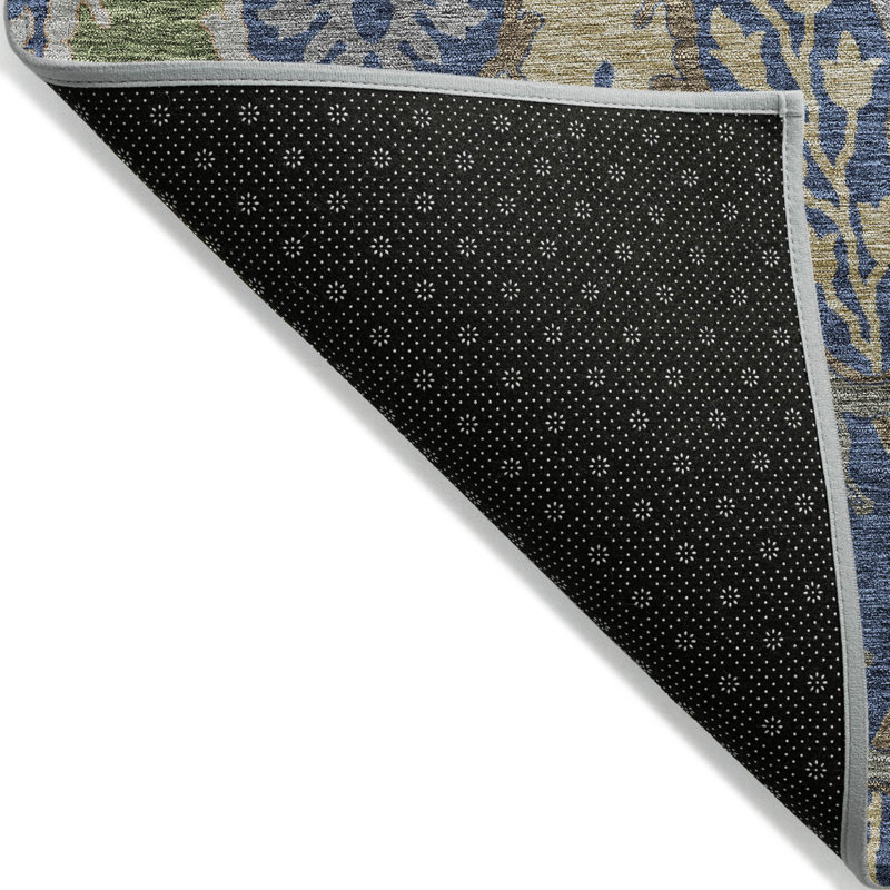Tapis extérieur lavable floral bleu marine et vert 5 pi x 8 pi