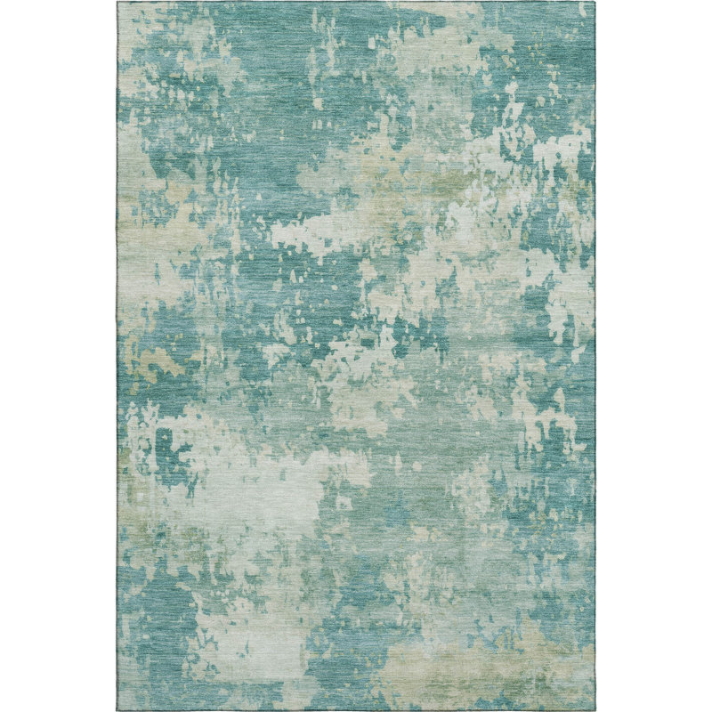 Premium Machine Washable Mayfield AMF2142 abstract Rug, Teal, 2'6" x 3'10"