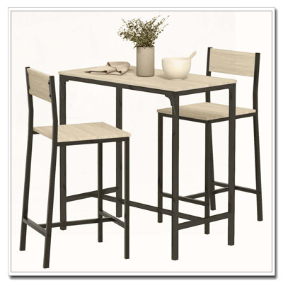 Ensemble de table de salle à manger et de bar pour 2 tables de bar à hauteur de comptoir avec tabourets de bar