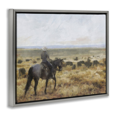 On The Range Cowboy Framed Floater Canvas Wall Art by Nina Blue