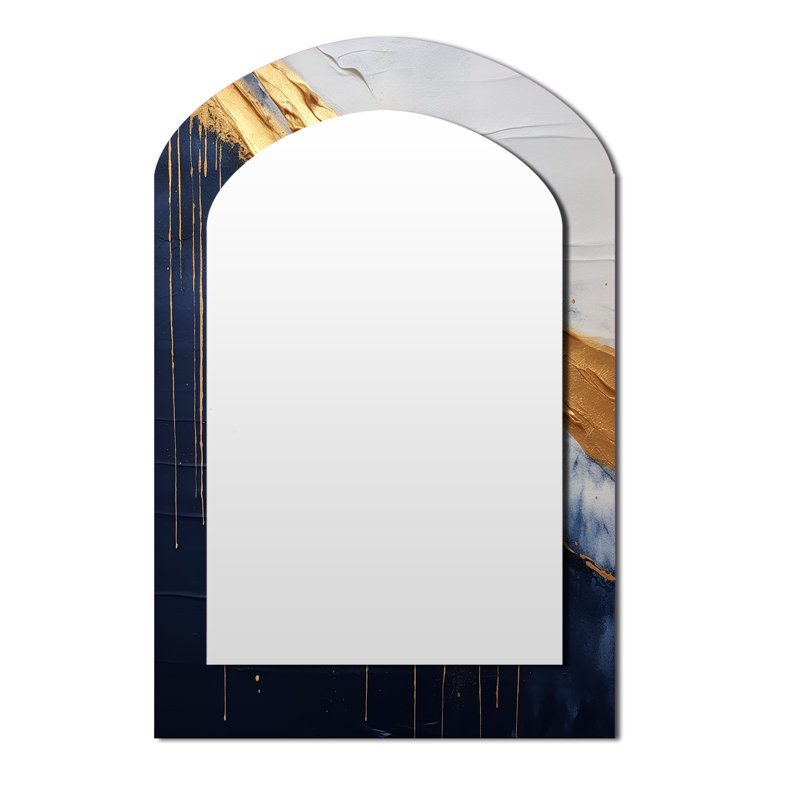 «A Touch Of Gold And Kings Blue IV», peinture abstraite arquée, miroir mural moderne, asymétrique, 43 po x 33 po