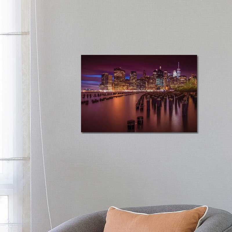 Manhattan Skyline at Sunset 1 Piece Wrapped Canvas Wall Art, 66.04 cm H x 45.72 cm W x 1.91 cm D