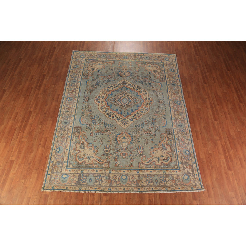 Tapis bleu délavé traditionnel 8 x 11