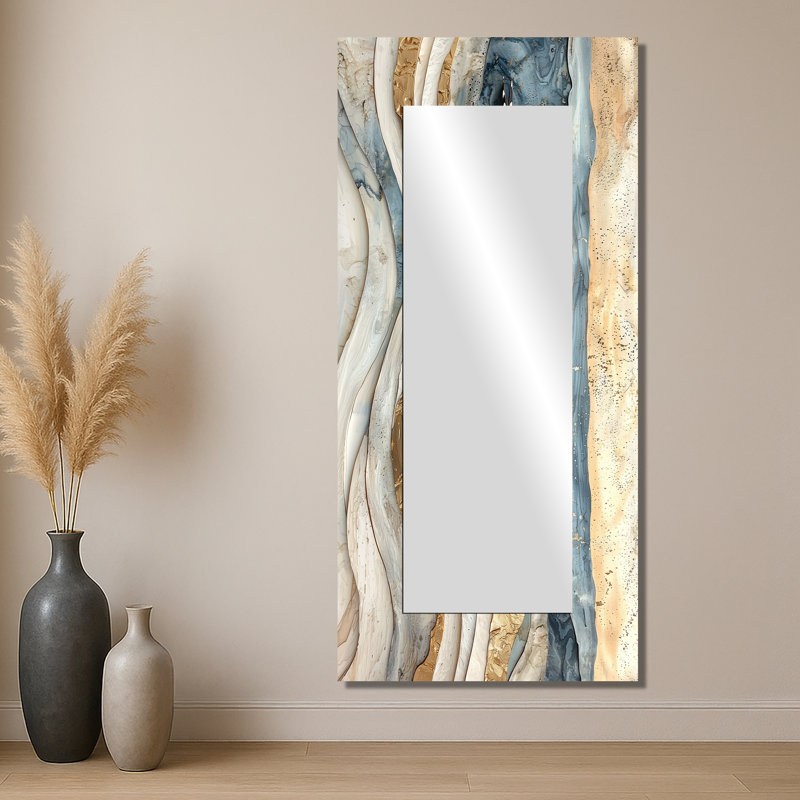 Mouette moderne en marbre sur la plage - miroir animaux pour décoration murale - imprimé sur métal, 28 po x 60 po