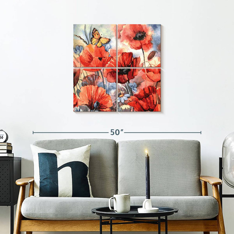 Harnek papillon parmi les coquelicots, H 26 po x l 26 po