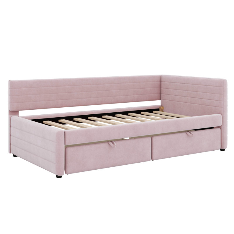 Lit de jour chic en polyester avec deux tiroirs intégrés, Rose