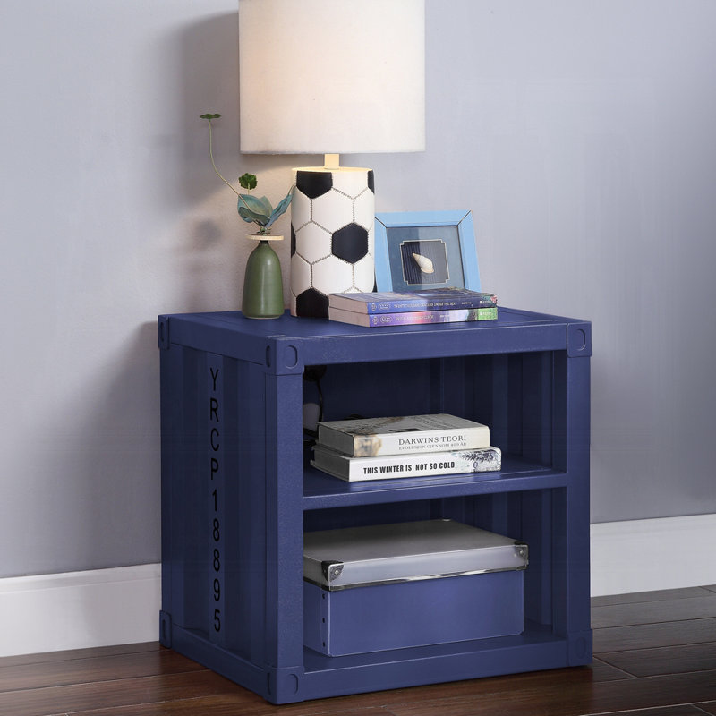 Table de chevet bleue Nacre avec USB, Bleu