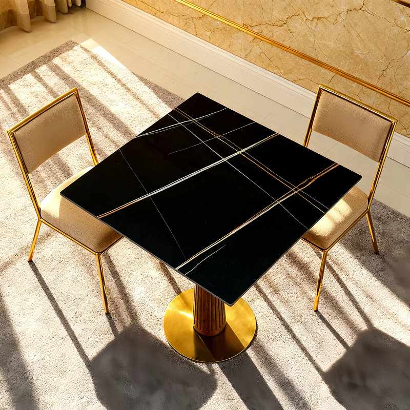 33.5'' Sintered Stone Solid Wood Square Dining Table, Black
