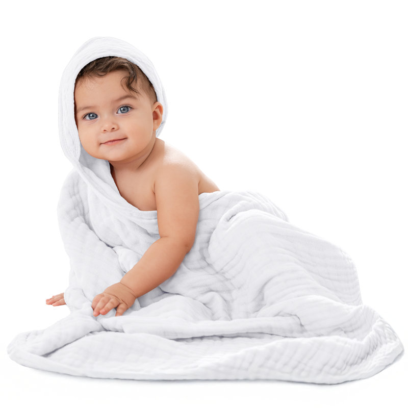 Comfy Cubs Hooded Baby Towel 1-Pack, Large 32 x 32 Inch - 6 Layer 100% Muslin Cotton - Soft & Absorbent Baby Bath Towels