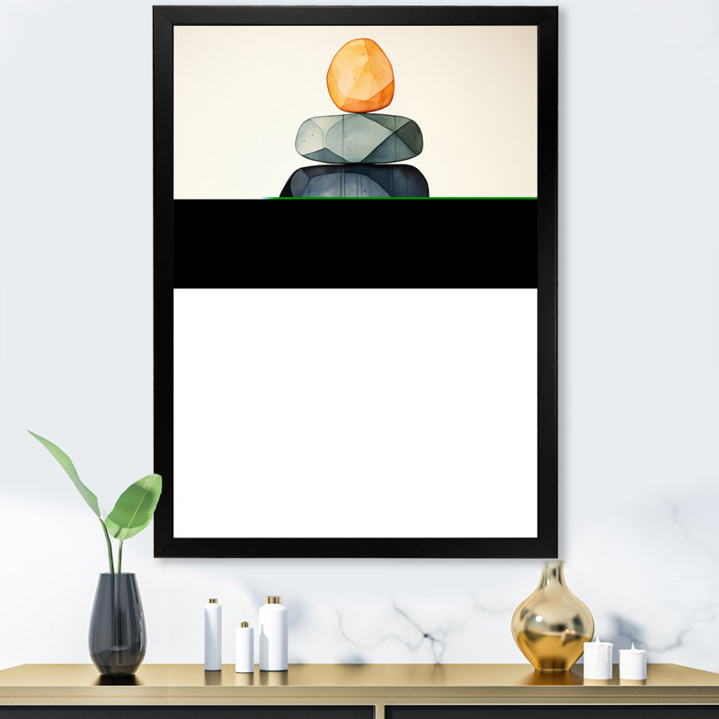 Sculpture «Finding Balance Rock Balancing Cairn» sur toile, Cadre simple noir, H 32 po x l 24 po x P 1 po