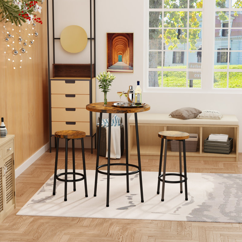 3 Piece Round Bar Table Set, Counter Height Dining Table Set For Farmhouse Restaurant Cafe, Kitchen