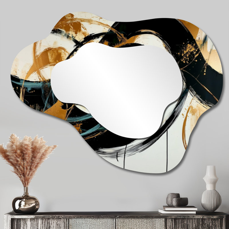 Miroir décoratif asymétrique doré et doré, 27 po x 35 po