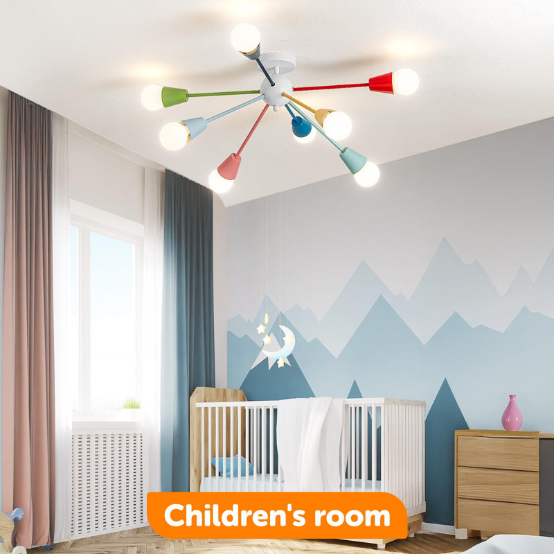 8-Light Colorful Chandelier, Modern Sputnik Chandelier, Kids Light Fixture With Multi Color Rainbow Fun Lights, 8, Colorful