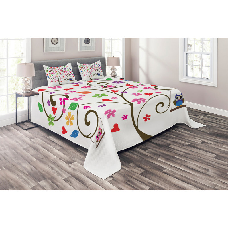 Owl Polyester Floral Coverlet, King Bedspread + 2 Shams