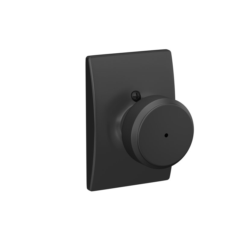 F Series Bowery Privacy Knobset with Century Rosette, Matte Black