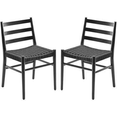 Ensemble de 2 chaises de salle à manger, siège en corde tissée avec structure en métal robuste, chaises de salle à manger modernes Mid-Century pour la cuisine, le salon, le restaurant, noir