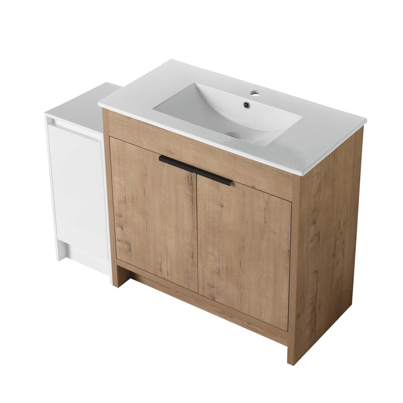 Armoire de salle de bain autoportante polyvalente avec des caractéristiques avancées et un design élégant, Blanc, 48"