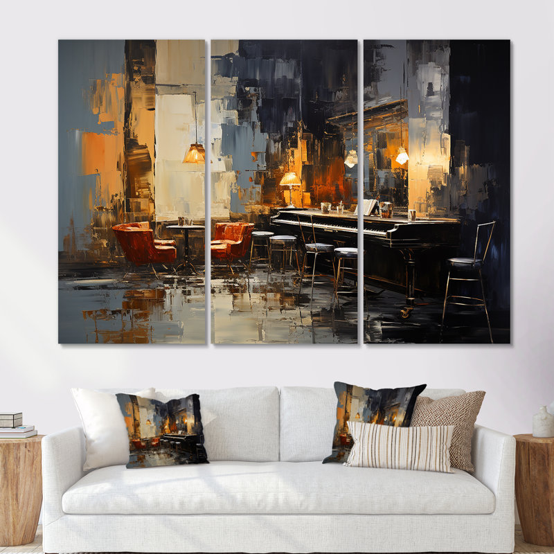 Rétro sonate pour piano dans Jazz Cafe IV - musique Jazz, art mural, H 32 po x l 48 po x P 1 po, Toile tendue