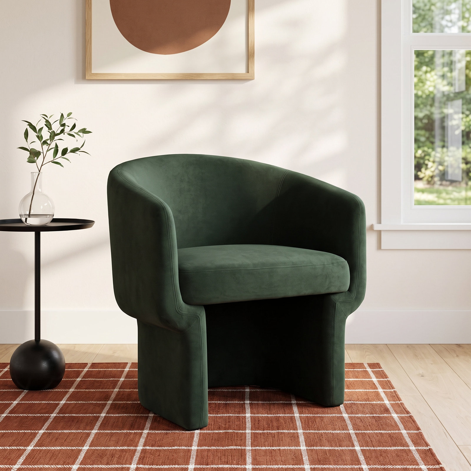 Hokku Designs Pine Velvet Barrel Chair, Dark Green  Velvet
