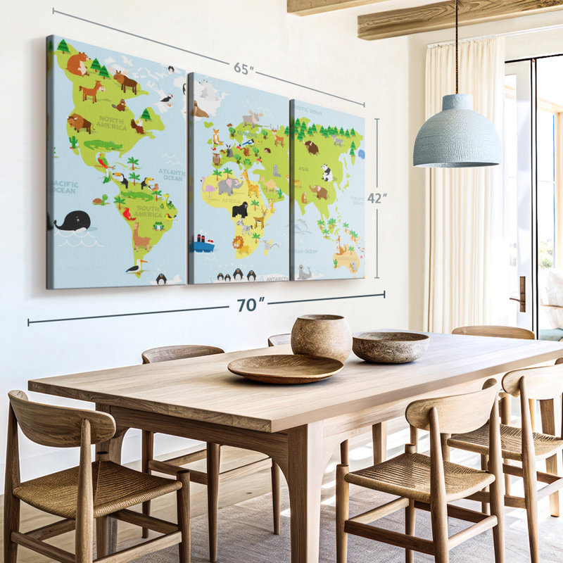 «World Map For Kids» sur, H 42 po x l 65 po x P 1,25 po