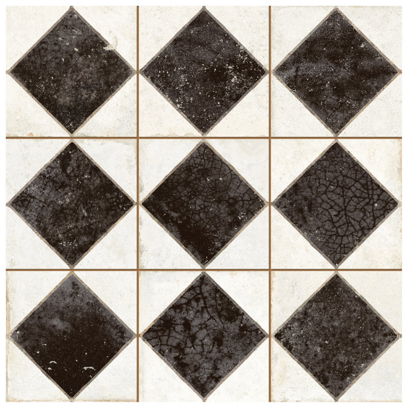 Kings Arles 13 In. X 13 In. Ceramic Floor And Wall Tile, Black/Beige