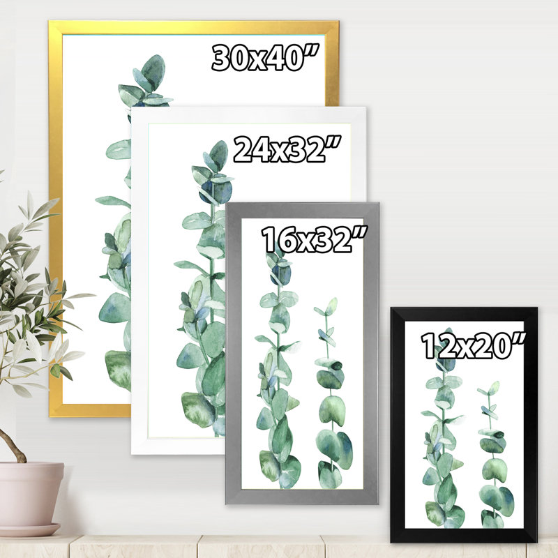 «Silver Blue Eucalyptus Branch», reproduction sur toile encadrée, Encadrement doré, H 32 po x l 24 po x P 1 po