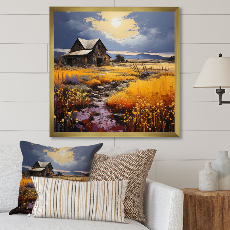 Yellow Barn Minimalsim Landscape I - reproduction, H 36 po x l 36 po x P 1,5 po, Cadre doré simple